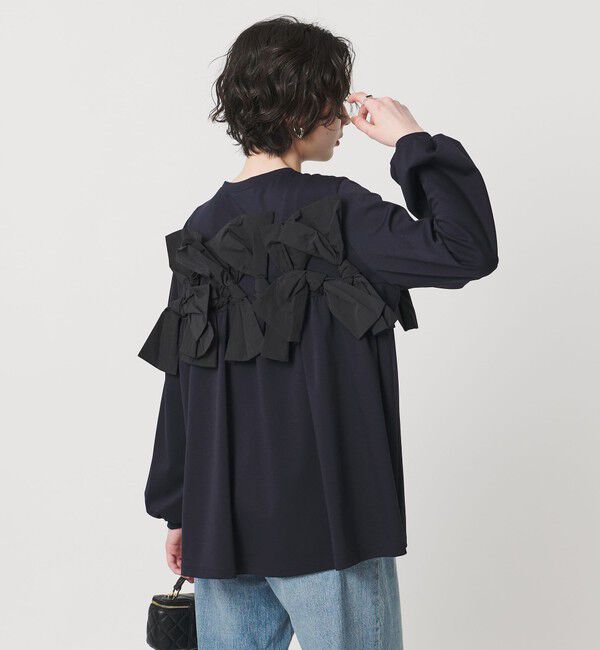 【ユナイテッドアローズ/UNITED ARROWS】 リボン コンビ パフスリーブ カットソー ‐ウォッシャブル‐