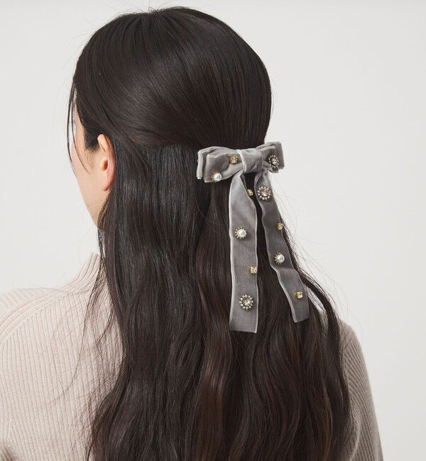 【グリーンレーベルリラクシング/green label relaxing】 キラキラパーツ リボン バレッタ