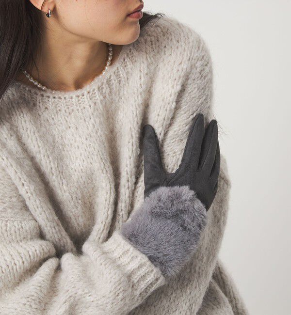 【グリーンレーベルリラクシング/green label relaxing】 起毛シルキー フェイクファー グローブ 手洗い可能