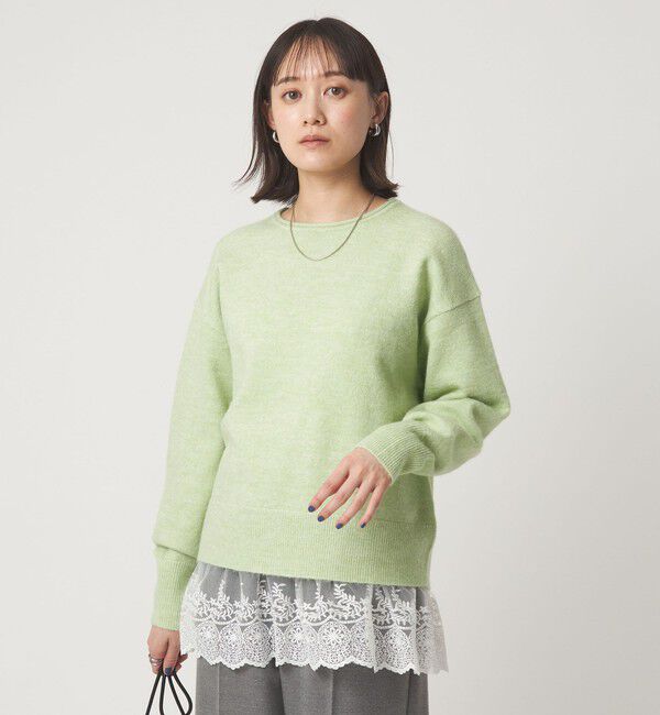 【グリーンレーベルリラクシング/green label relaxing】 ニット × レース キャミソール プルオーバー セット