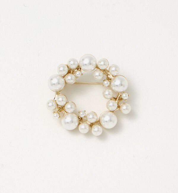 【グリーンレーベルリラクシング/green label relaxing】 サークル フェイクパール パヴェ ブローチ