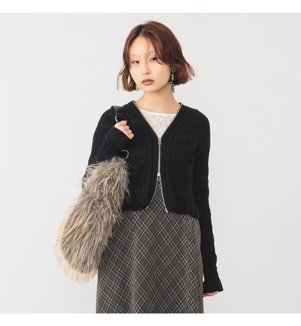 【ビームス　ウィメン/BEAMS WOMEN】 シャーリング ジップ Vネック カーディガン