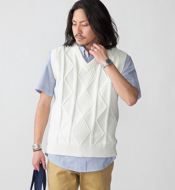【シップス/SHIPS】 *SHIPS: 7ゲージ ケーブル編み Vネック ニット ベスト