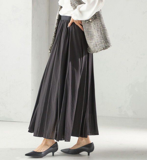 【シップス/SHIPS】 〈手洗い可能〉ウエスト ゴム ボリューム フレア ロング スカート