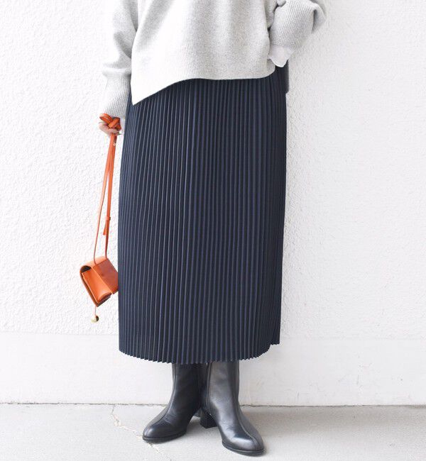 【シップス/SHIPS】 プリーツ ミディ ウエスト ゴム スカート