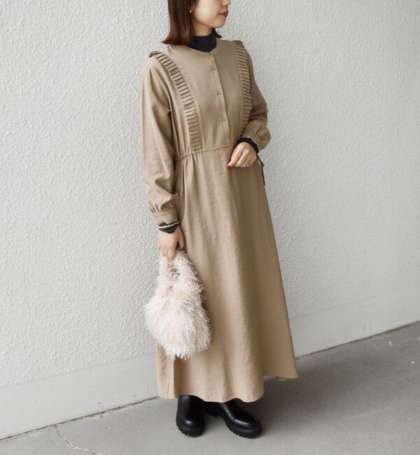 SHIPS any:〈手洗い可能〉ポリエステル ベロア 刺繍 タック フレア