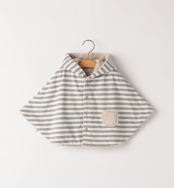 SHIPS KIDS:ベビー ボーダー リバーシブル ボア ポンチョ