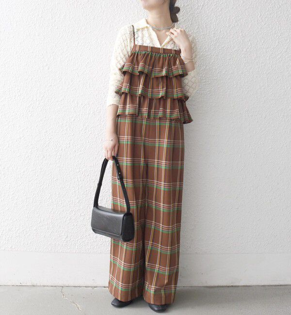 【シップス/SHIPS】 SHIPS any:〈洗濯機可能〉チェック フリル ティアード サロペット