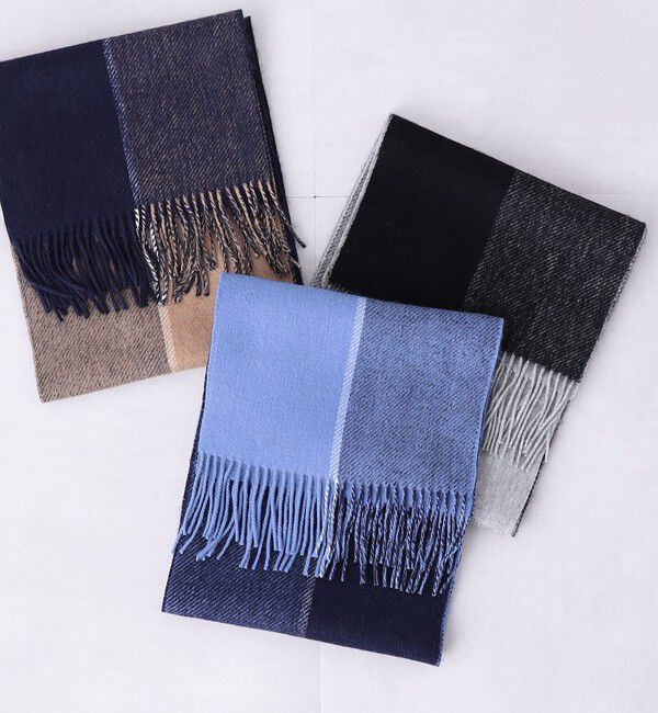 【シップス/SHIPS】 SHIPS any: サープラスヤーン ウール カシミヤ リバーシブル パネル マフラー◇