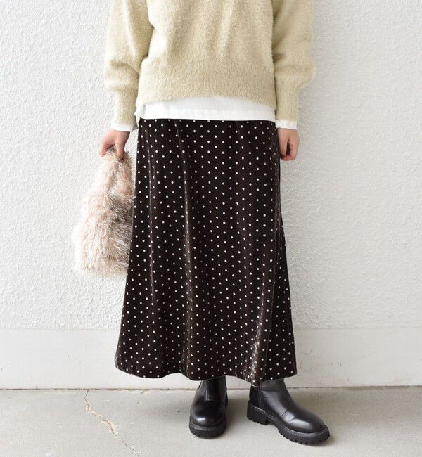 【シップス/SHIPS】 SHIPS Colors:〈手洗い可能〉グリッタープリント ポリエステルベロア フレアスカート