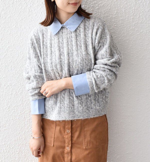 【シップス/SHIPS】 SHIPS Colors:〈手洗い可能〉シャツ レイヤードライク ケーブル ニット