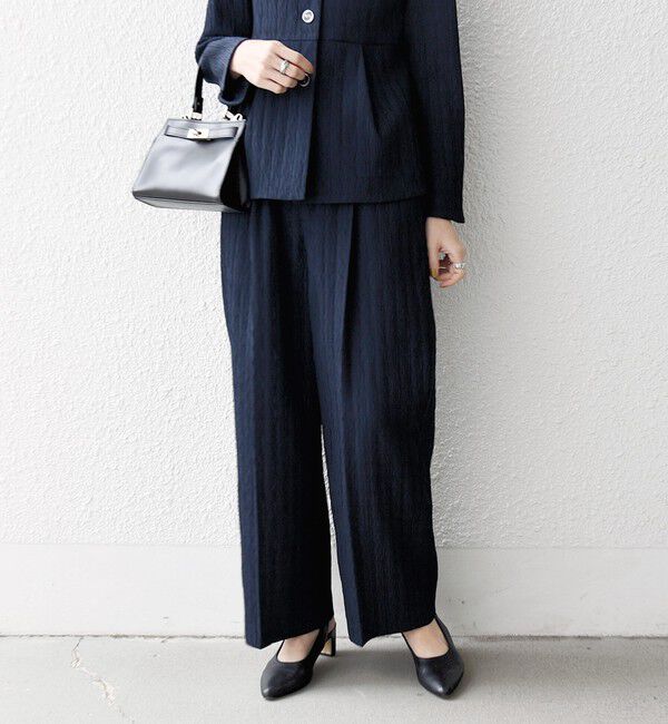 【シップス/SHIPS】 《予約》SHIPS any:〈手洗い可能〉ジャカード タック セミワイド パンツ［NAVY BLUE］