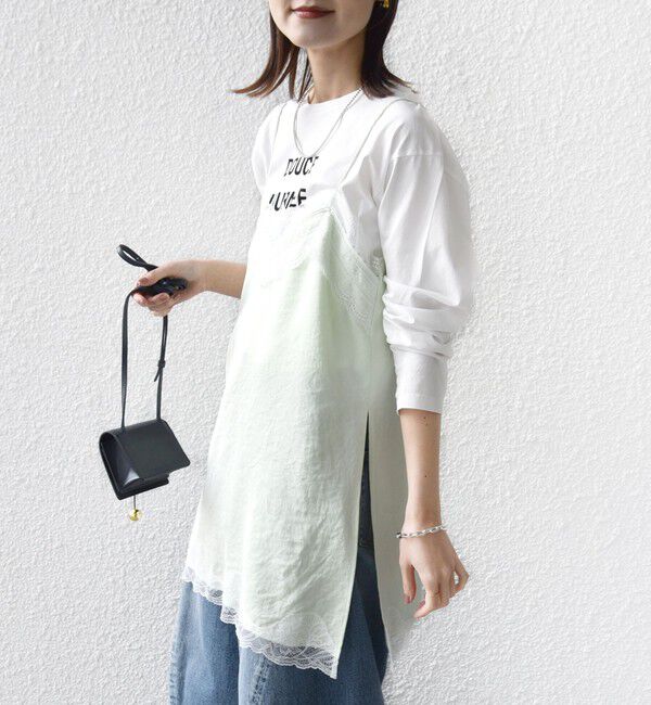 【シップス/SHIPS】 《予約》〈洗濯機可能〉ダル サテン レース スリット キャミソール