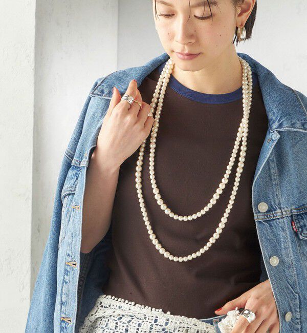 【シップス/SHIPS】 グラデーション ロング パールモチーフ ネックレス