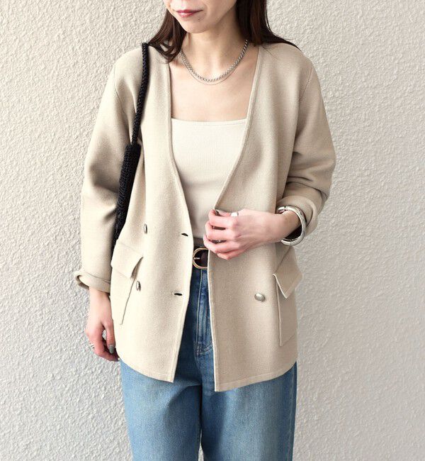 SHIPS Colors:〈手洗い可能〉ニット カラーレス ダブルボタン ジャケット