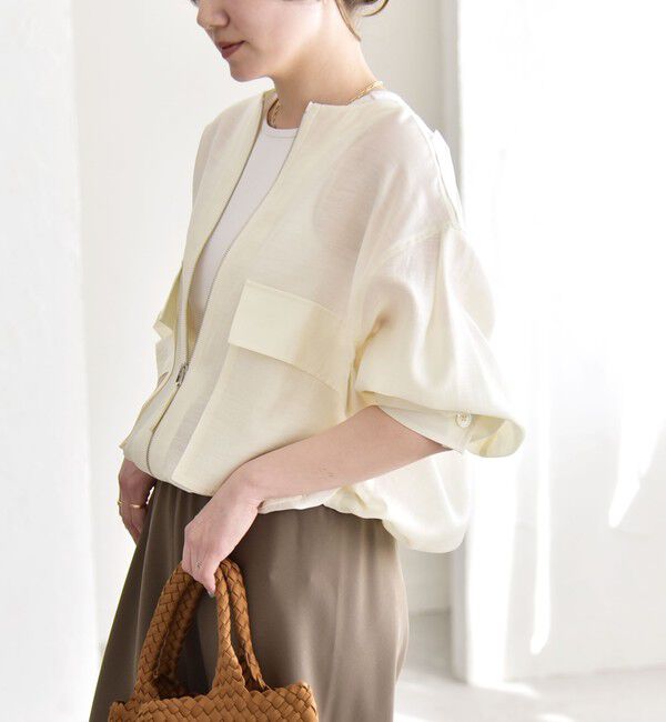 《予約》quaranciel:〈手洗い可能〉リネン ミックス ノーカラー ドロスト ブルゾン