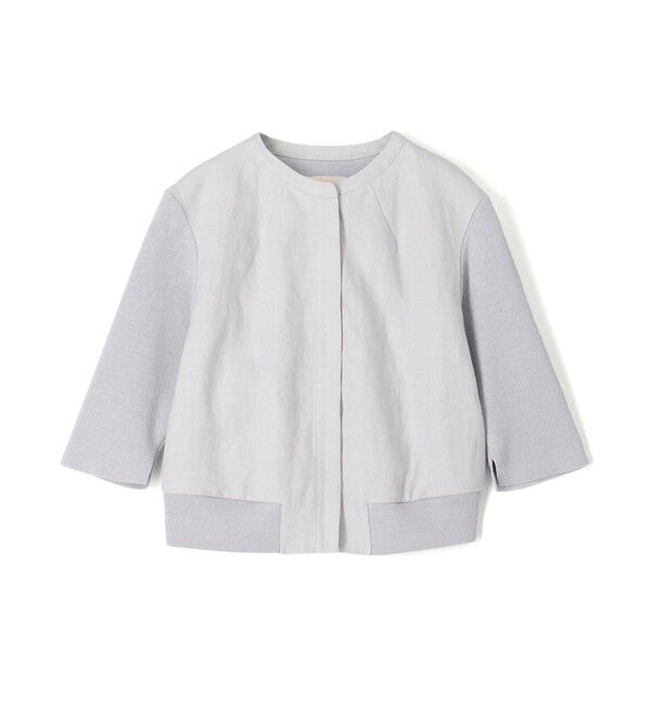 【WEB先行予約】リネンファブリックコンビ ショートニットブラウス