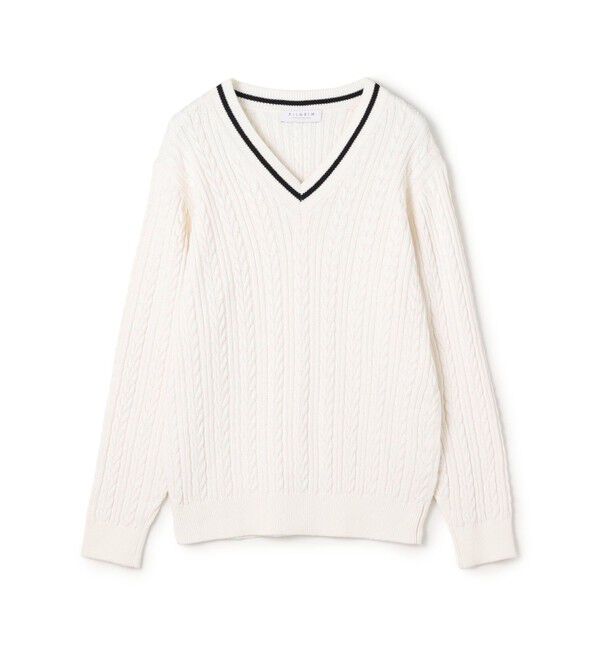 コットンケーブル Vネックニット