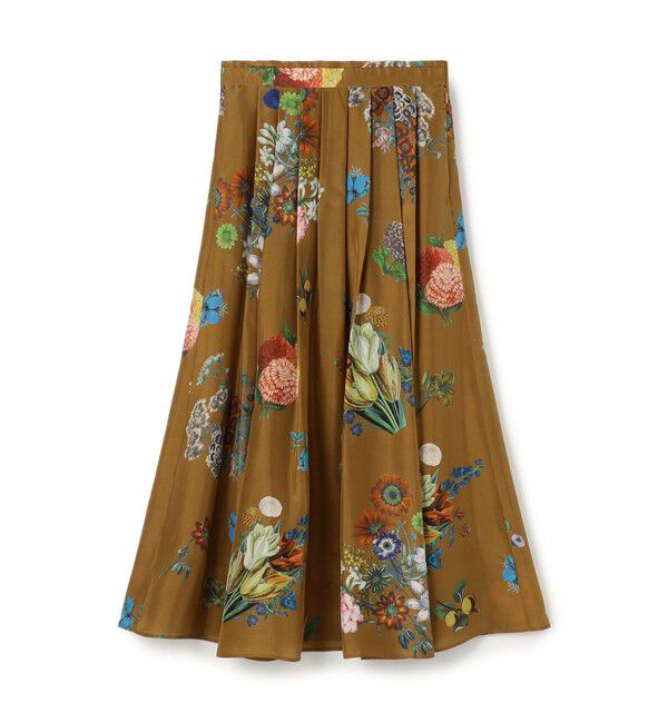 シルク BOUQUETプリント フレアスカート