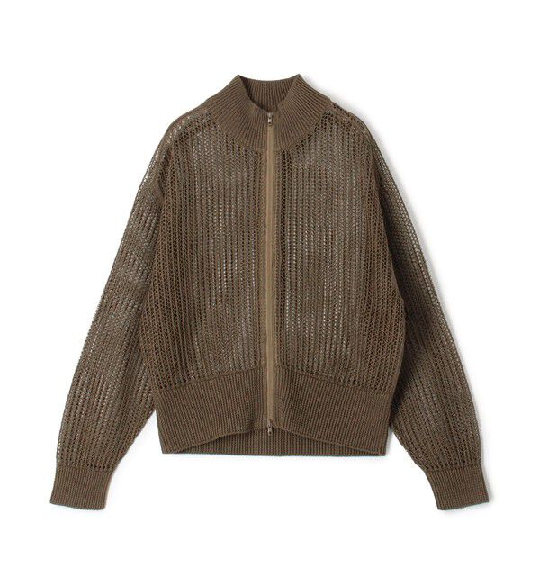 オープンワークコットン ジップアップカーディガン