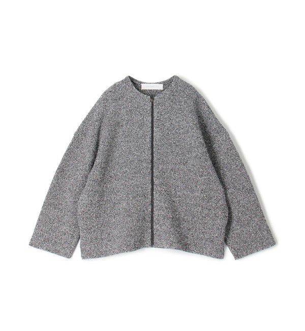 スプリングツイード ノーカラーブルゾン