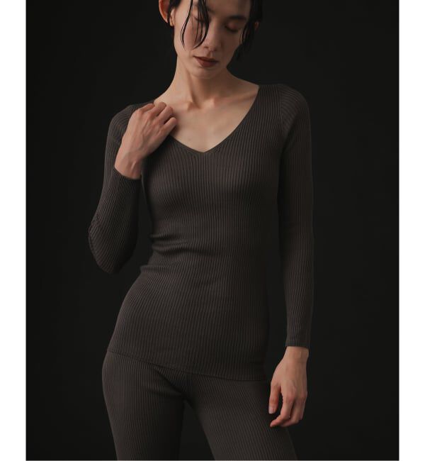 【エミリーウィーク/EMILY WEEK】 シルク混リブVネックプルオーバー