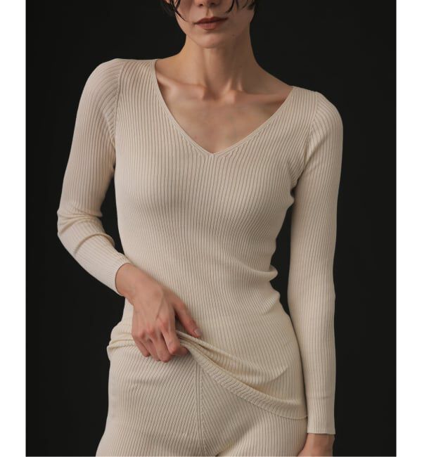 【エミリーウィーク/EMILY WEEK】 シルク混リブVネックプルオーバー（ギフト巾着付き）