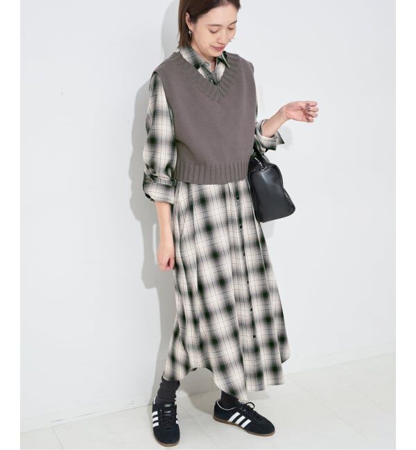 【イエナ/IENA】 《2枚セット》チャックシャツワンピース・ニットベストセット