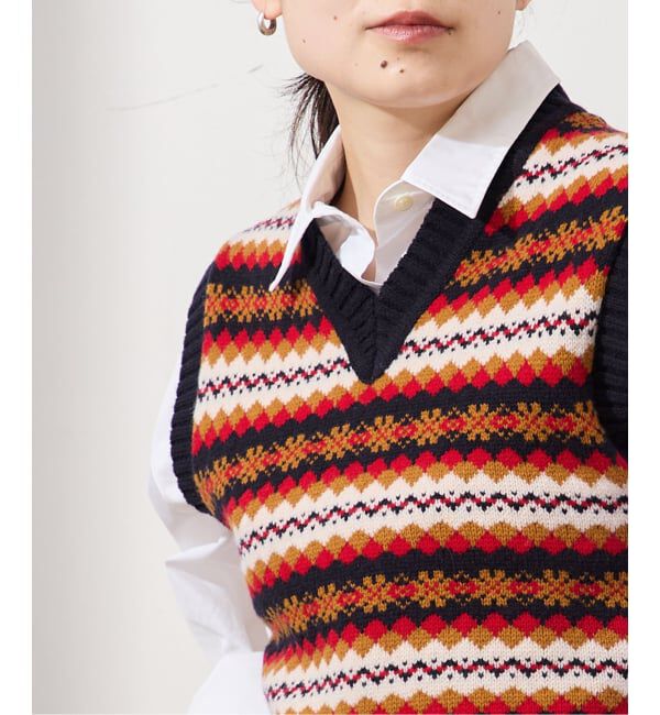 【ジャーナルスタンダード/JOURNAL STANDARD】 【INSCRIRE /アンスクリア】Fairisle Tight Fit V Neck Vest：ベスト