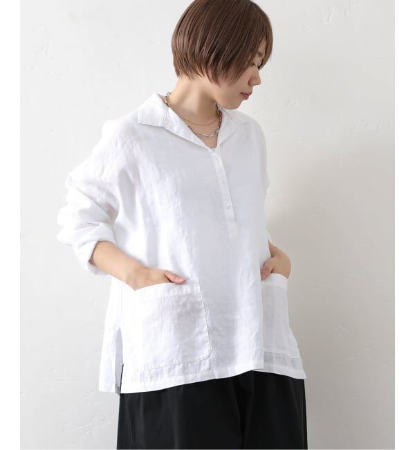 リネンワッシャー スキッパーシャツ