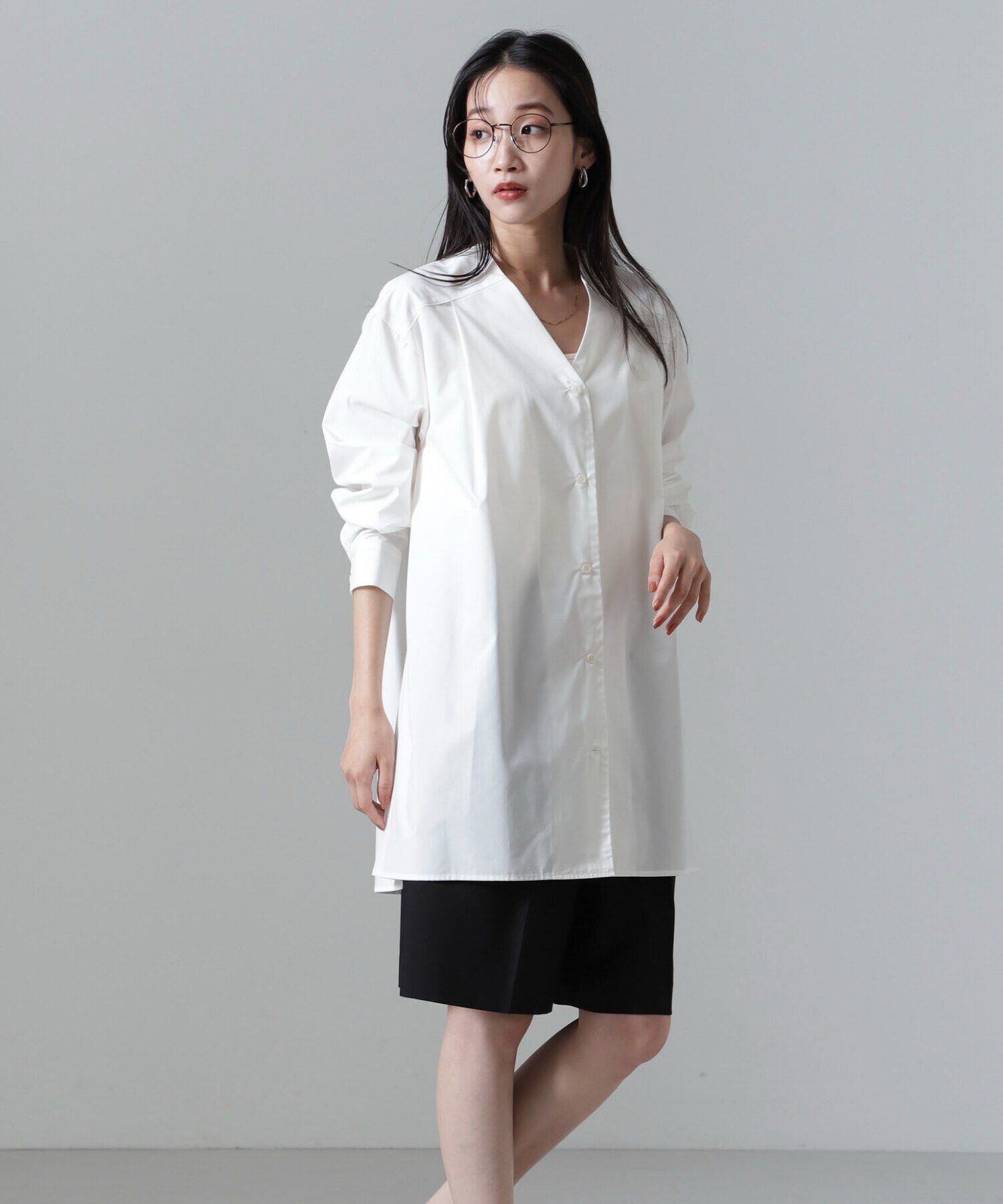 【ナノ・ユニバース/NANO universe】 AラインVネックチュニックワンピース