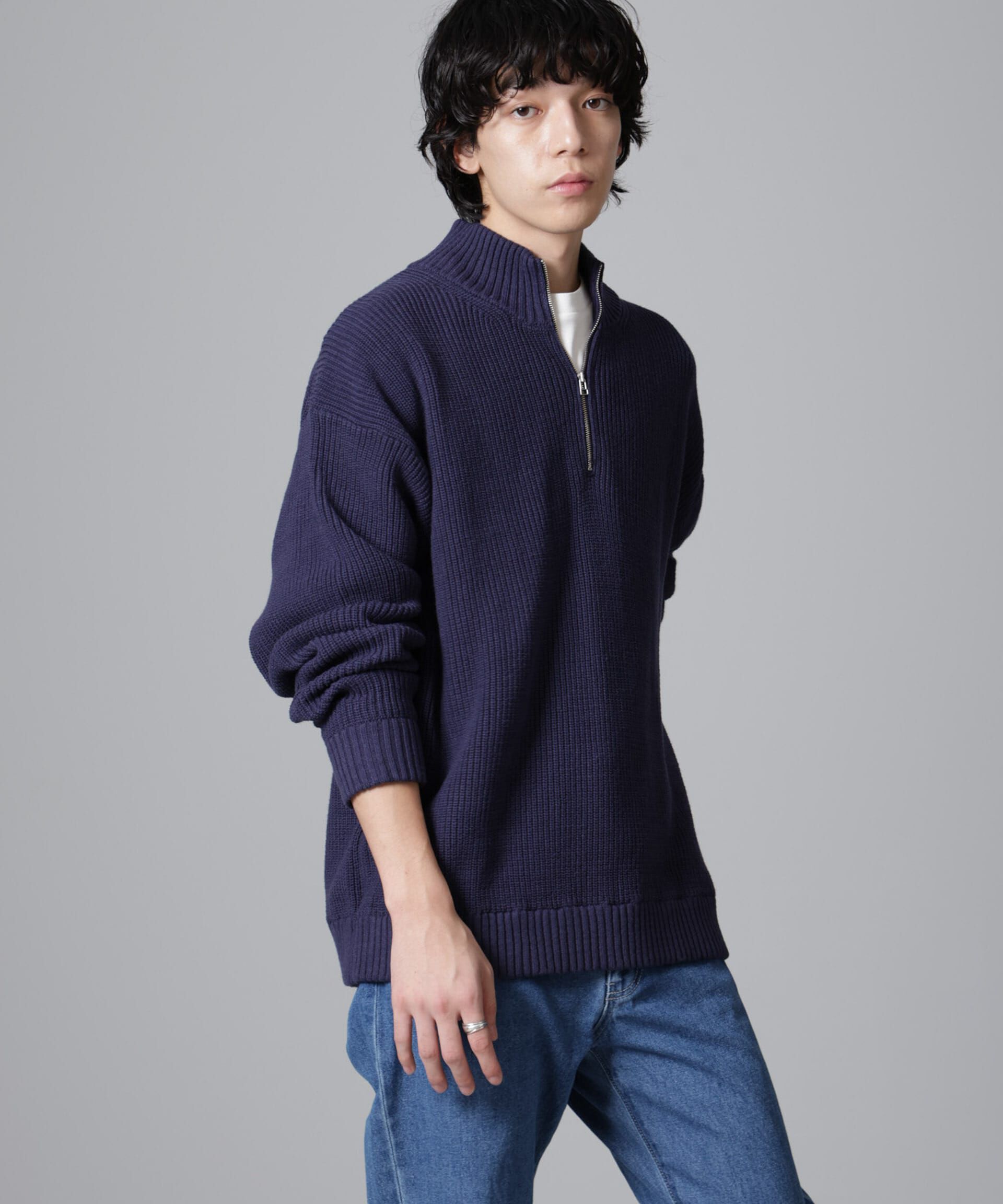 【ナノ・ユニバース/NANO universe】 畔ニットハーフZIPプルオーバー