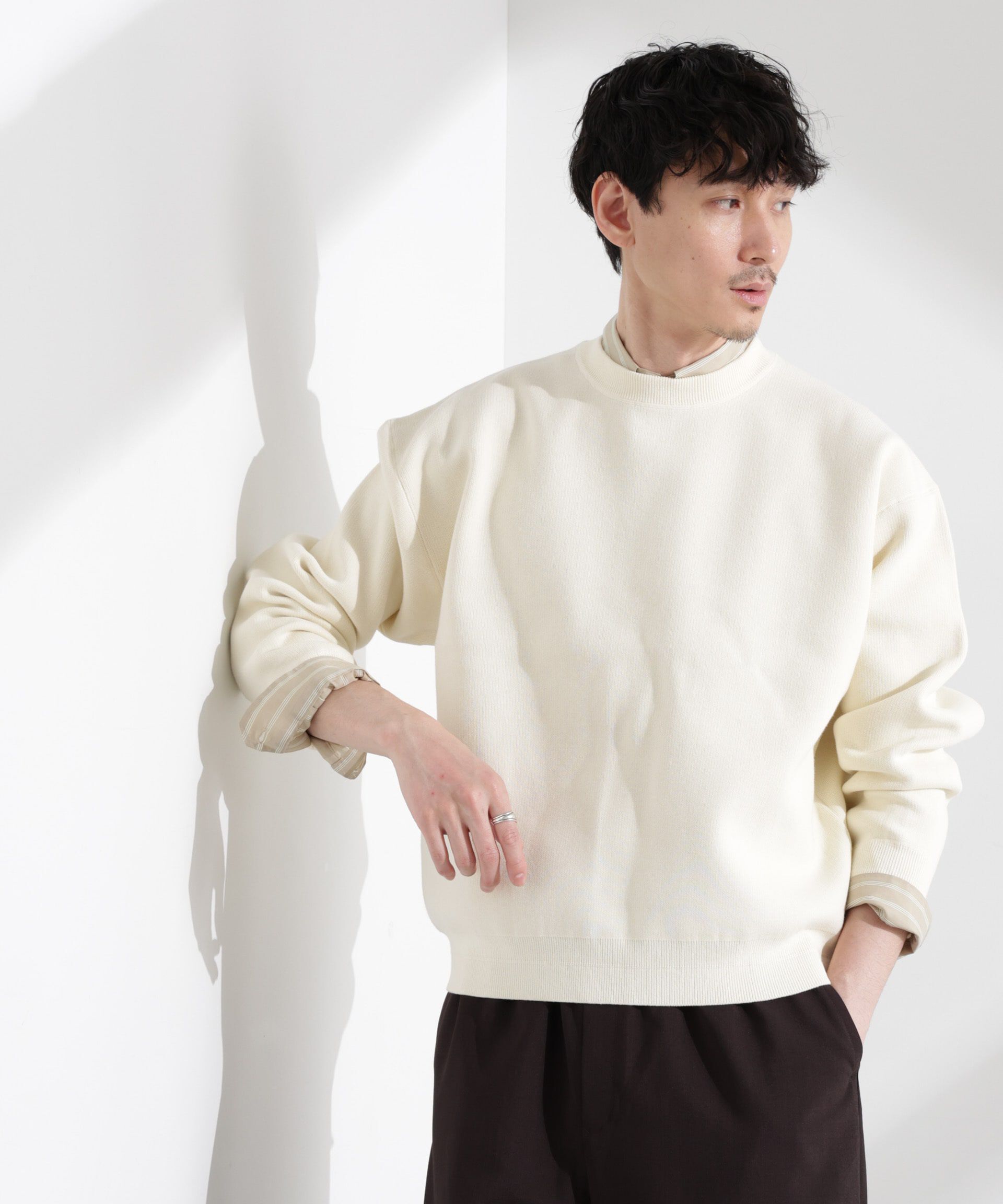 【ナノ・ユニバース/NANO universe】 「大人のスウェット」スウェットライク接結クルーネックニット