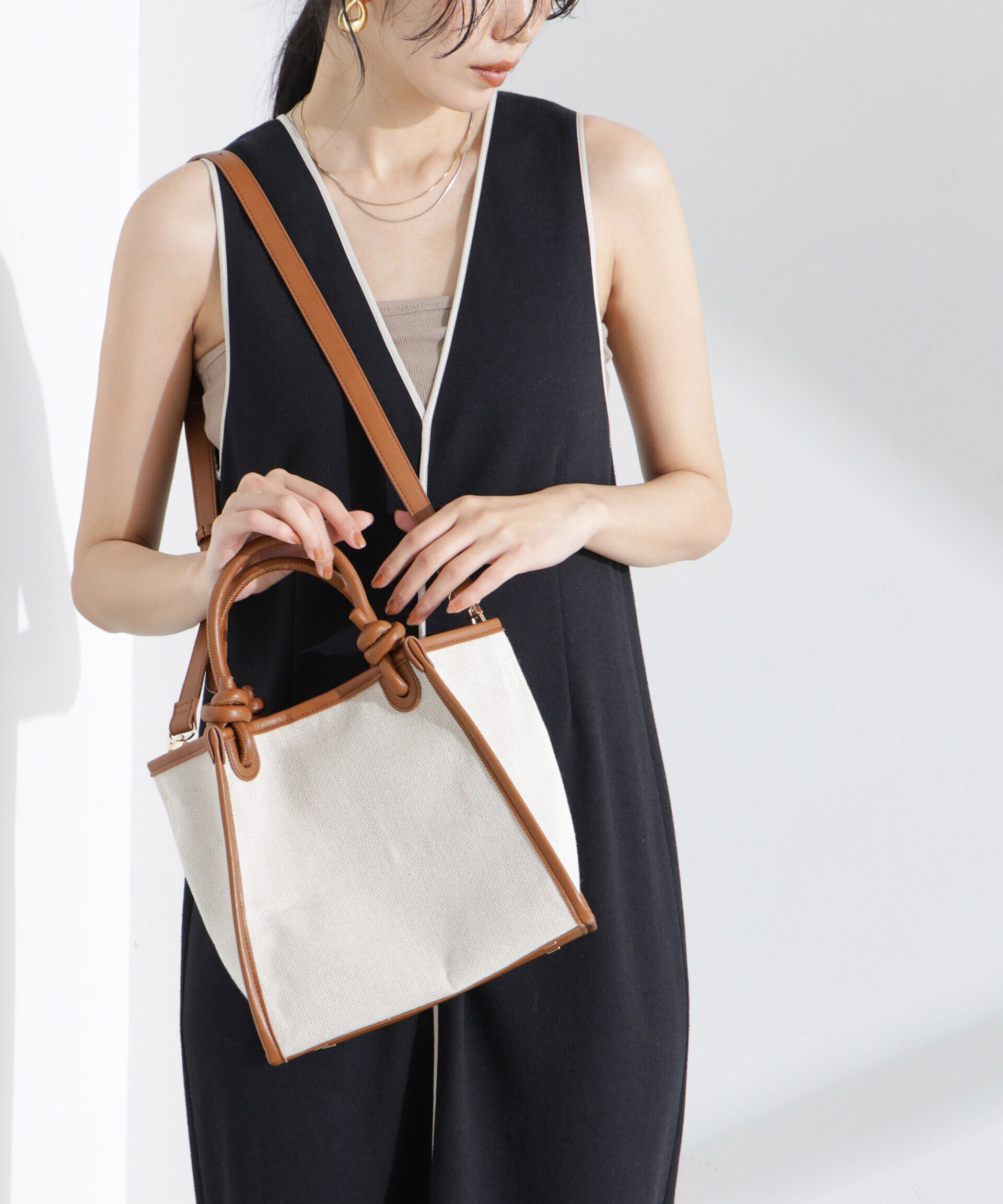 【ナノ・ユニバース/NANO universe】 キャンバス×フェイクレザーコンビトート