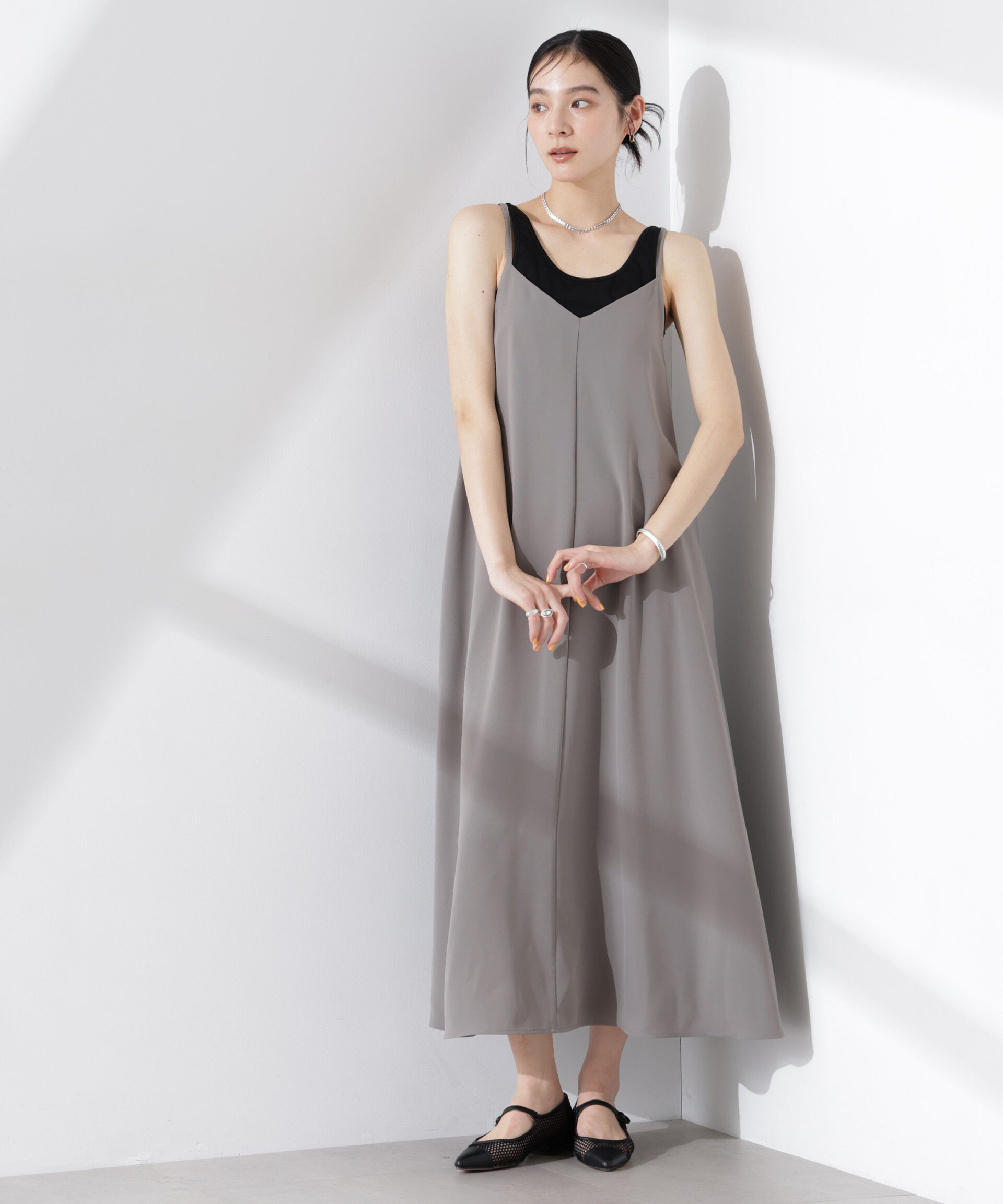 【ナノ・ユニバース/NANO universe】 フレアダブルクロスキャミワンピース