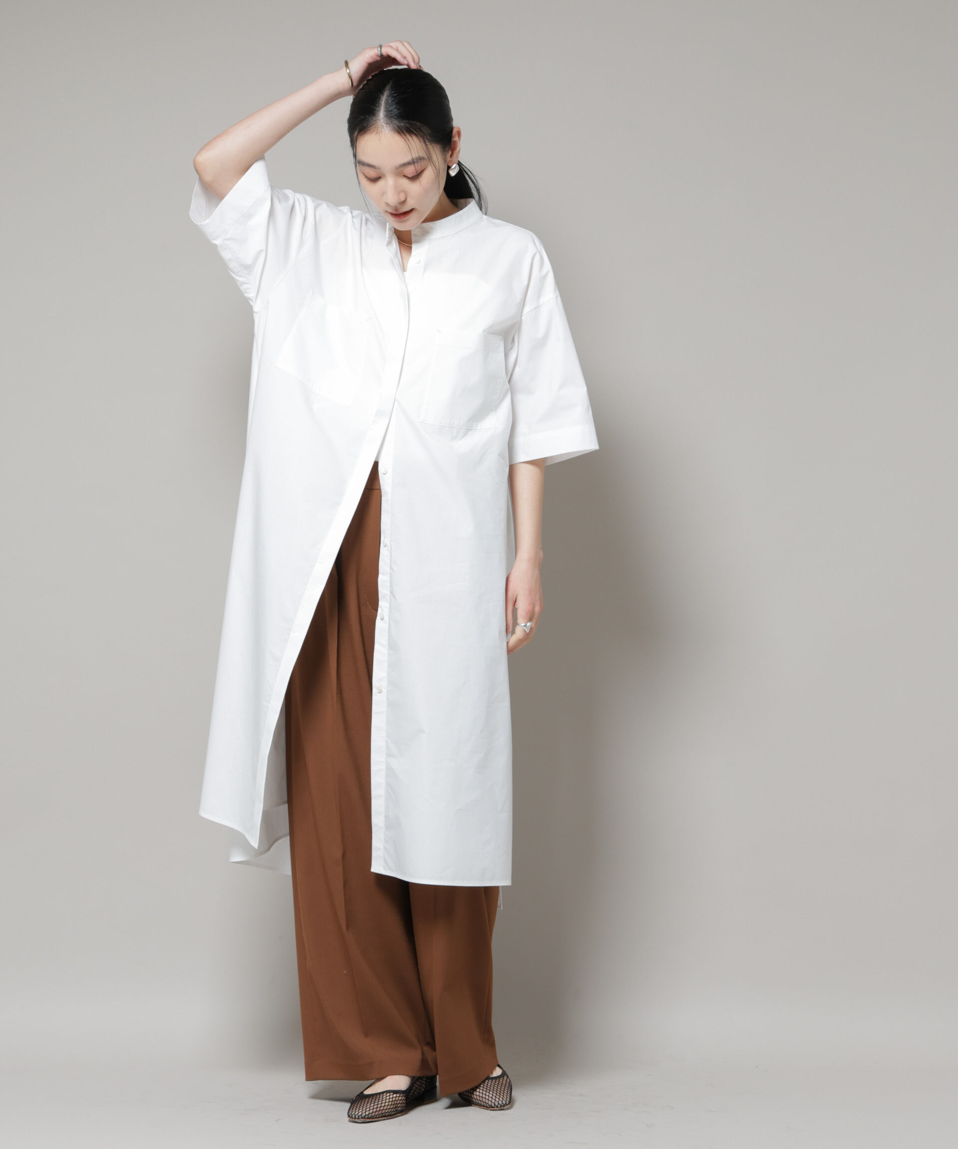 【ナノ・ユニバース/NANO universe】 Ｗポケットハーフスリーブシャツワンピース