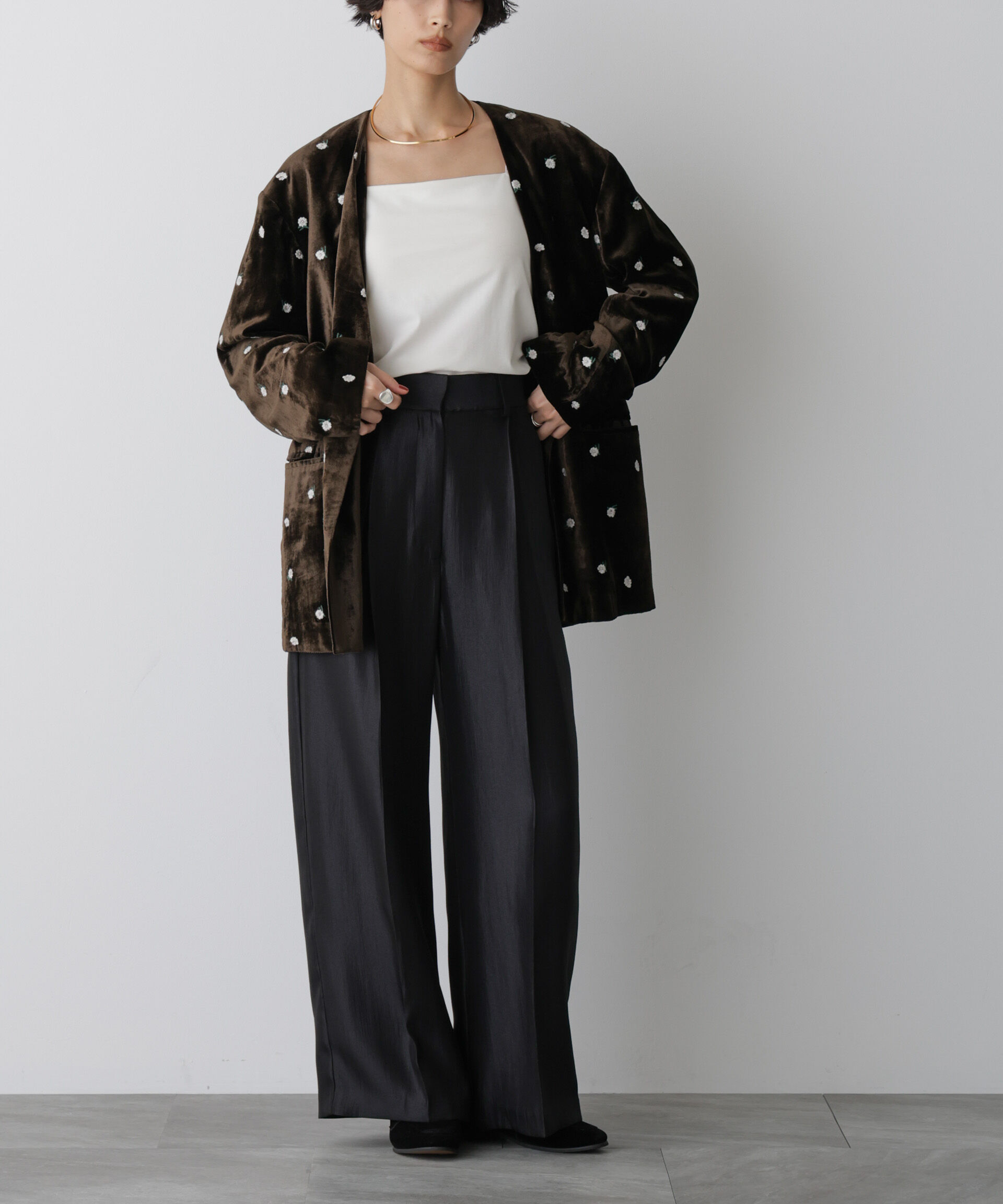 【ナノ・ユニバース/NANO universe】 「STEVELOUR」サテンタックワイドパンツ(セットアップ可)