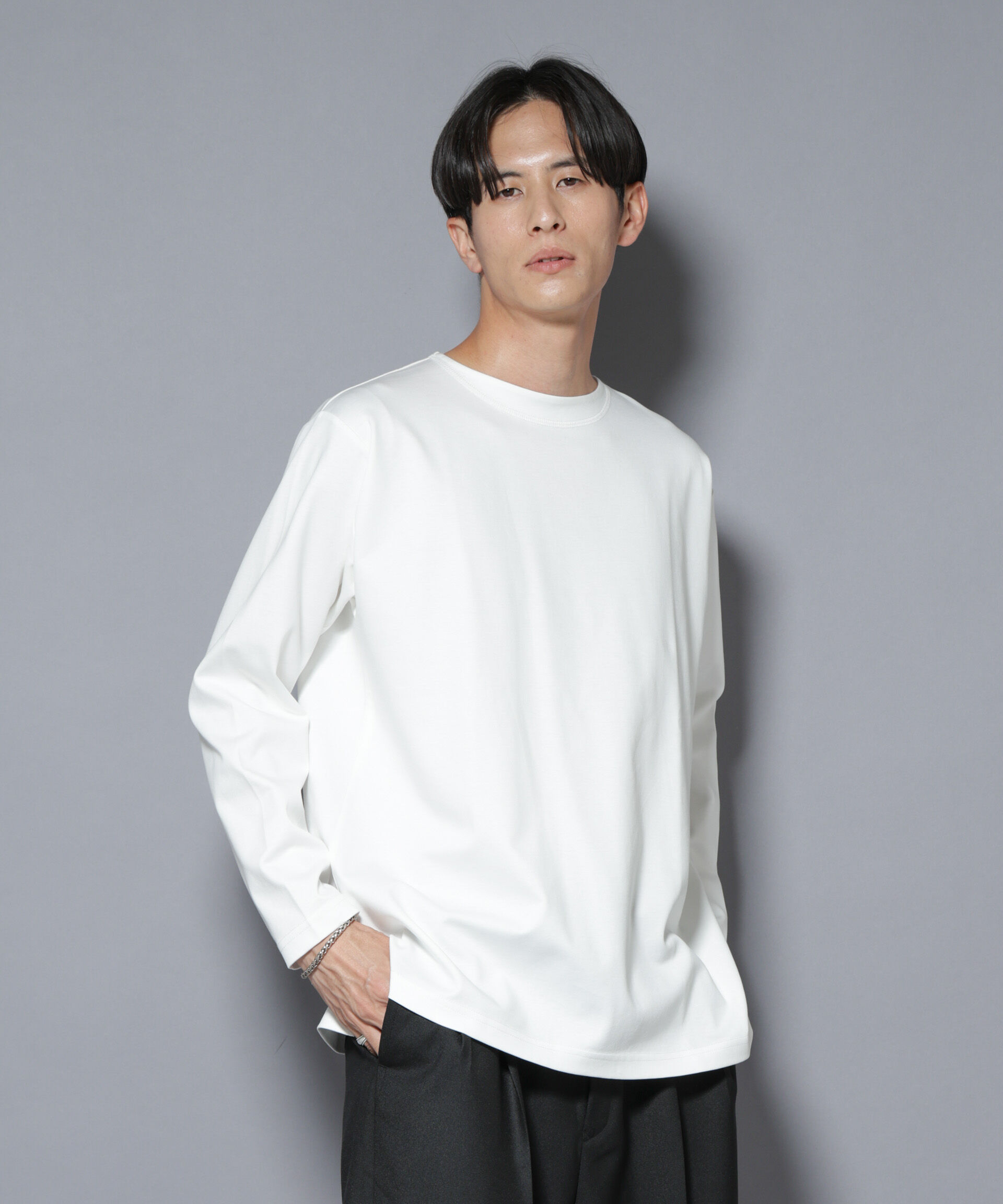 【ナノ・ユニバース/NANO universe】 「NJ/CLUB」モクロディ ボートネック サイドスリットTシャツ