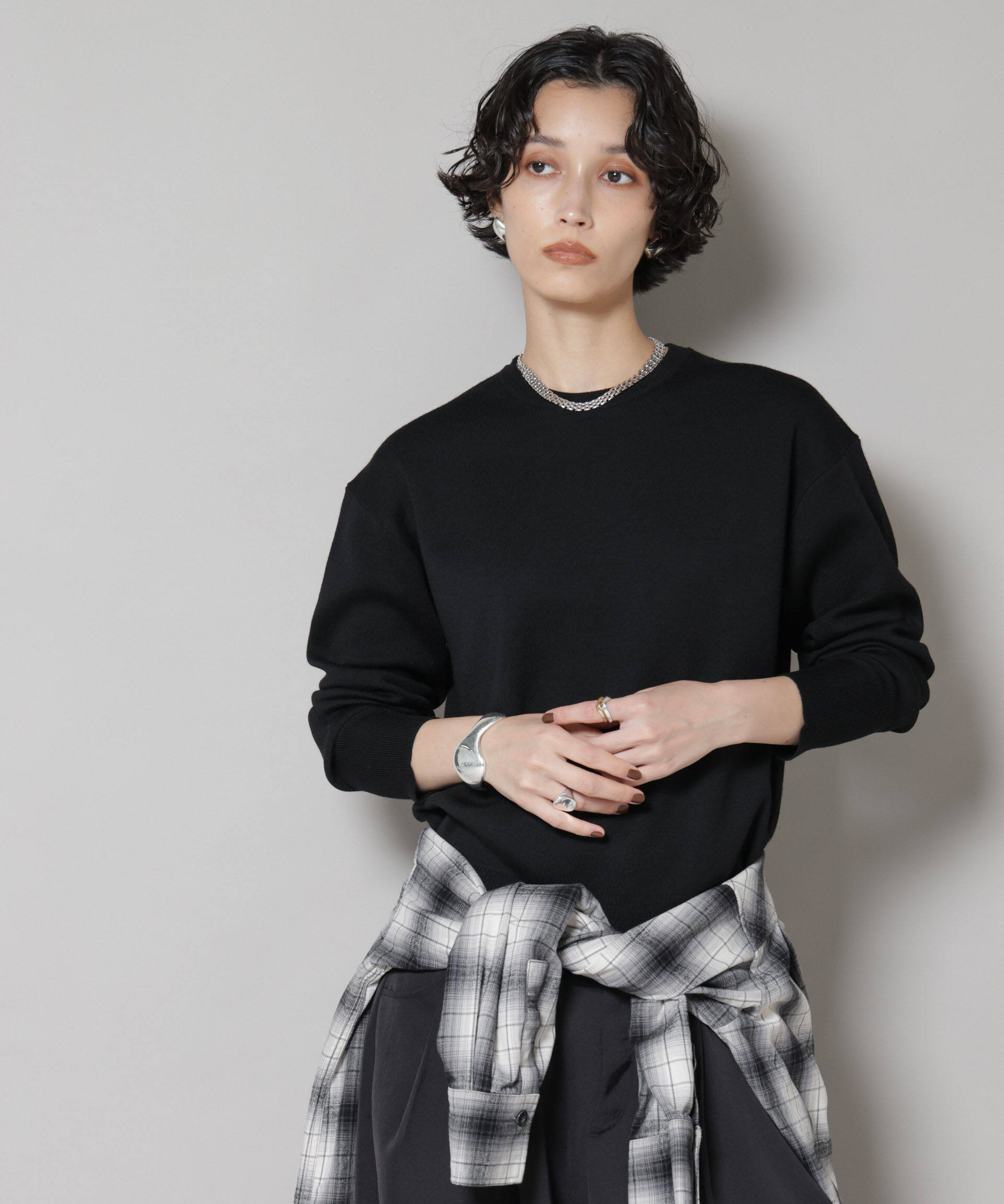 【ナノ・ユニバース/NANO universe】 毛玉レスニットスムースクルーネックプルオーバー