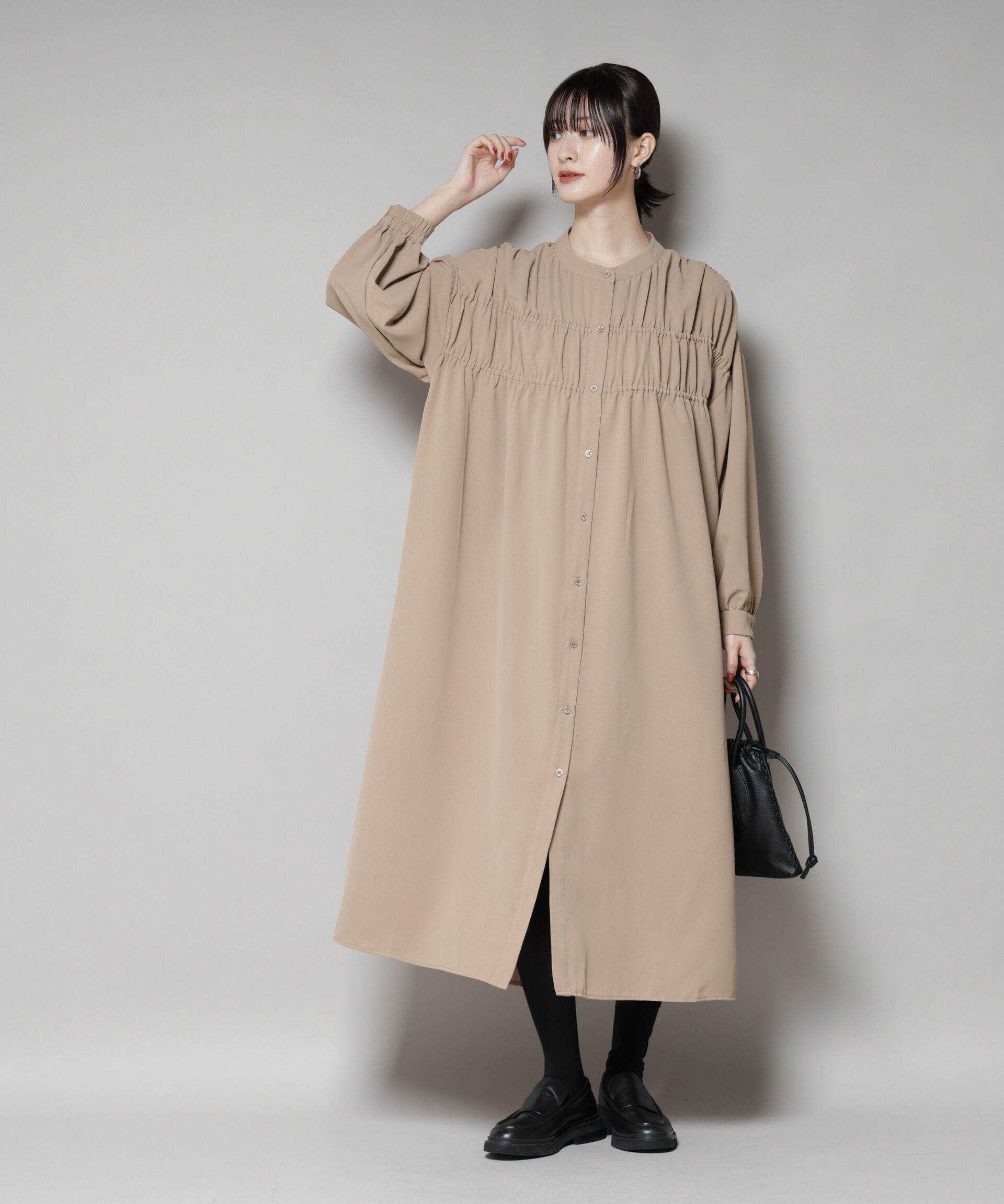 【ナノ・ユニバース/NANO universe】 ギャザー切り替えデザインワンピース