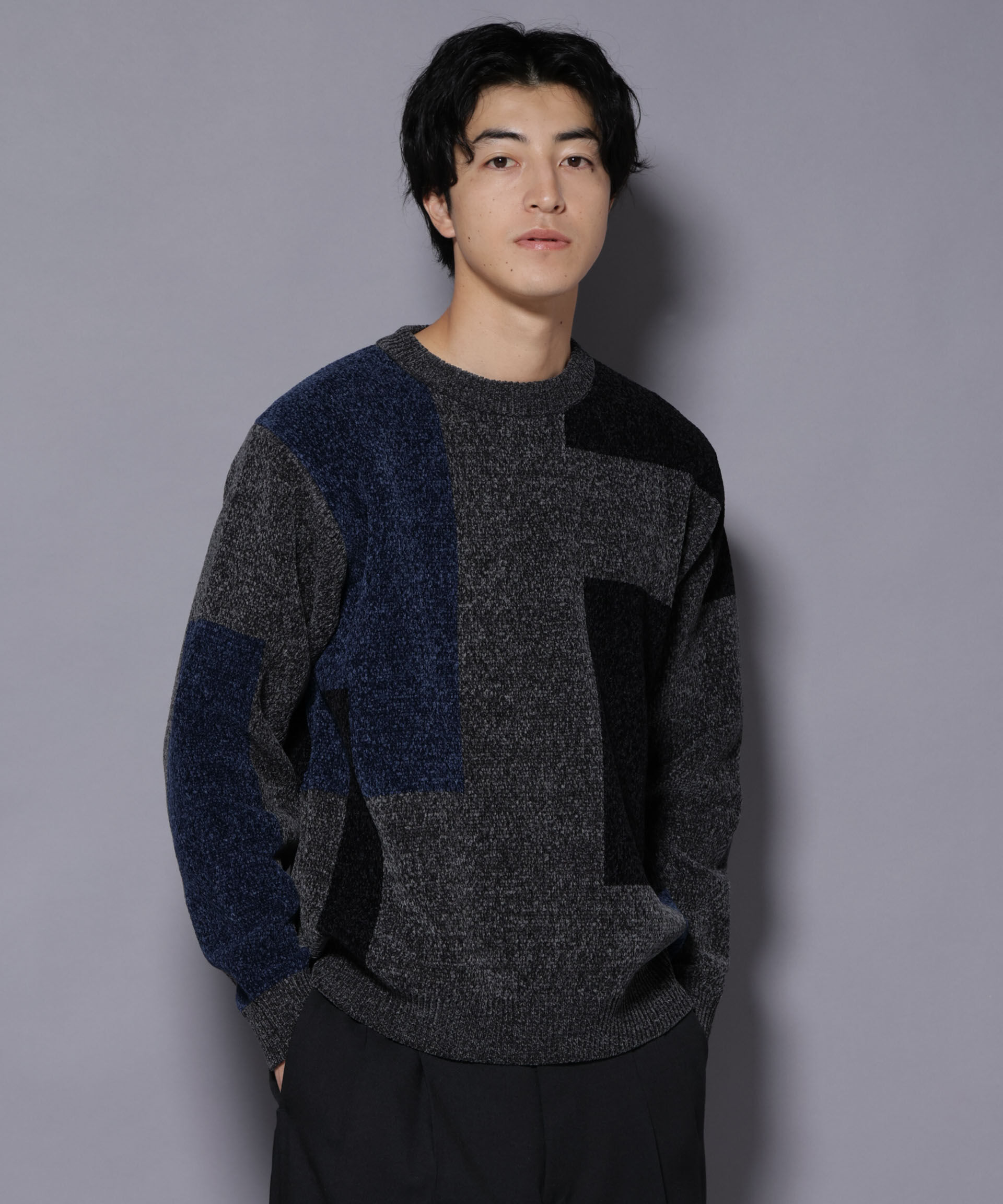 【ナノ・ユニバース/NANO universe】 モールヤーンブロッキングニット