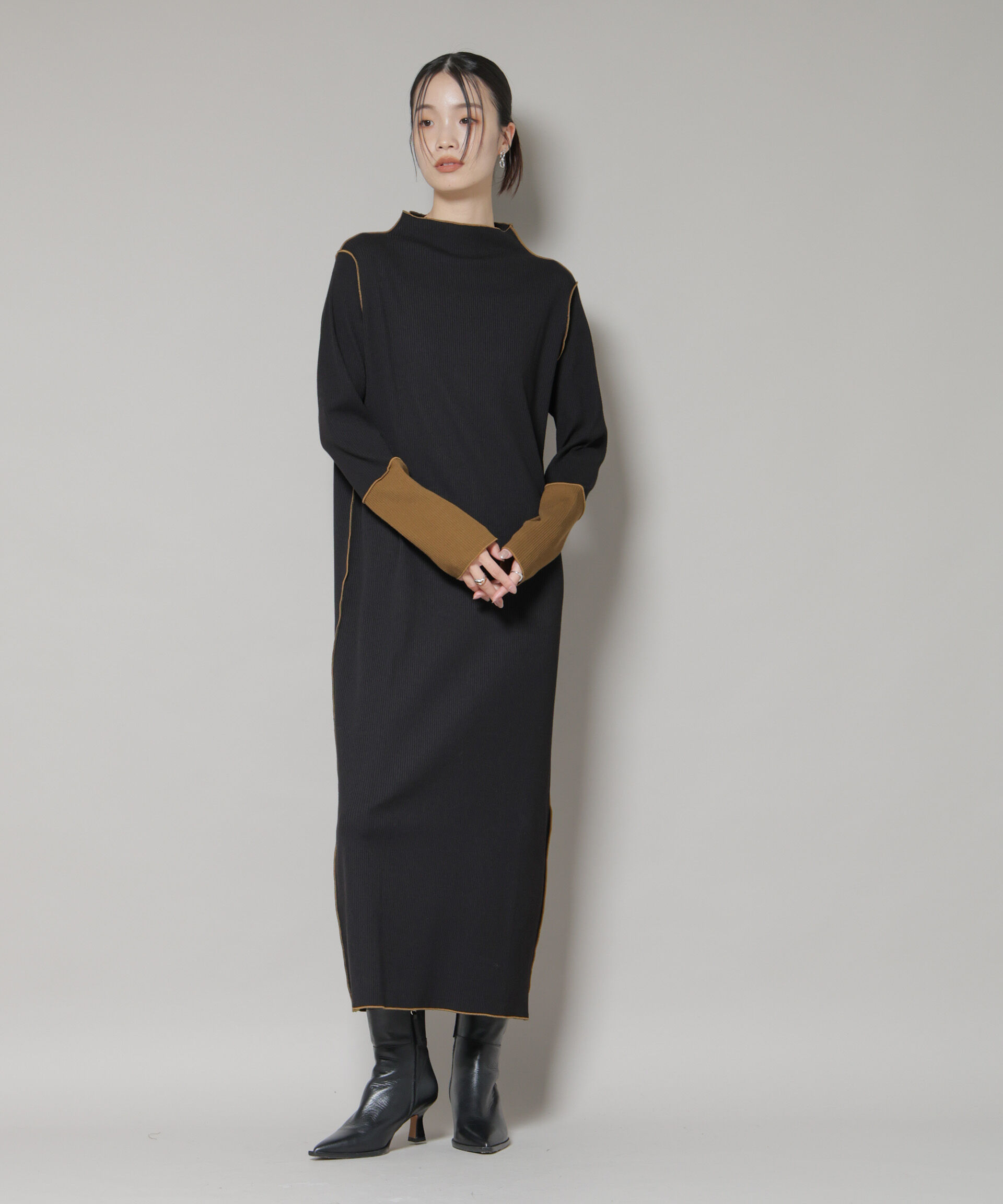 【ナノ・ユニバース/NANO universe】 テレコリブ配色メローワンピース