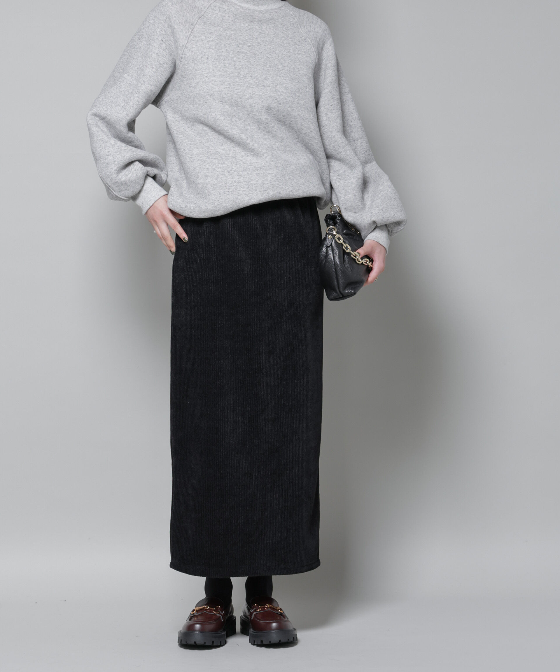 【ナノ・ユニバース/NANO universe】 起毛リブカットタイトロングスカート