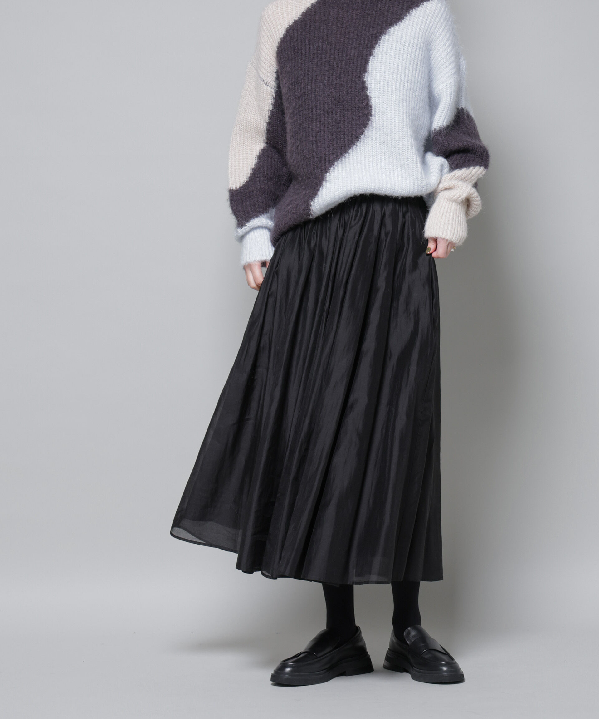 【ナノ・ユニバース/NANO universe】 ブライトローンギャザータックスカート