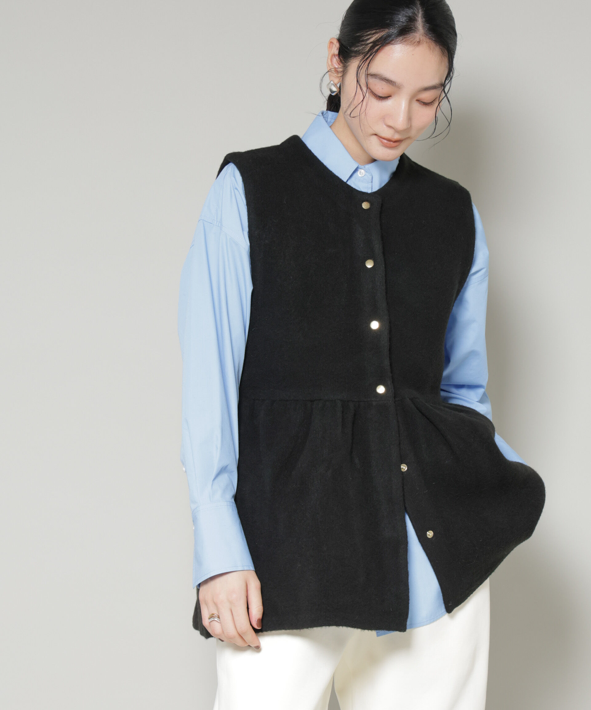 【ナノ・ユニバース/NANO universe】 ダブルフェイスペプラムニットベスト