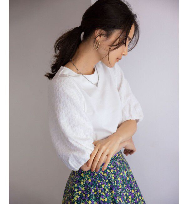 【クミキョク/組曲】 【洗える】レリーフスリーブジャージー カットソー