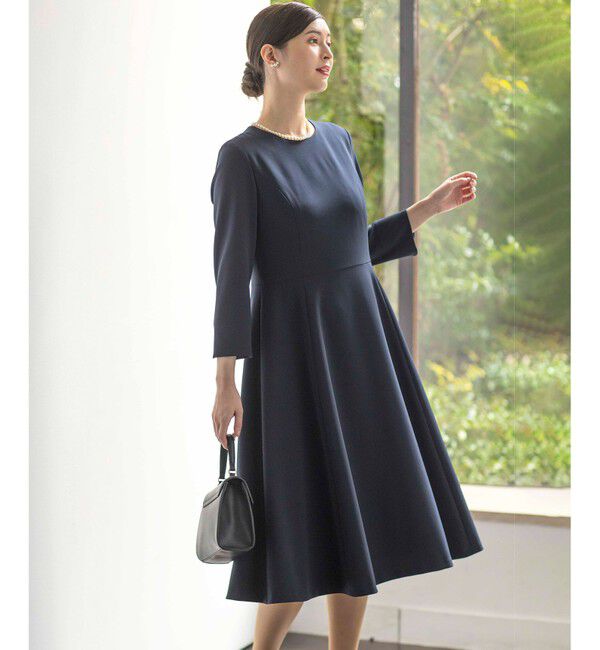 【クミキョク/組曲】 【KUMIKYOKU NAVY】コンフォータブルドレープ フレアワンピース
