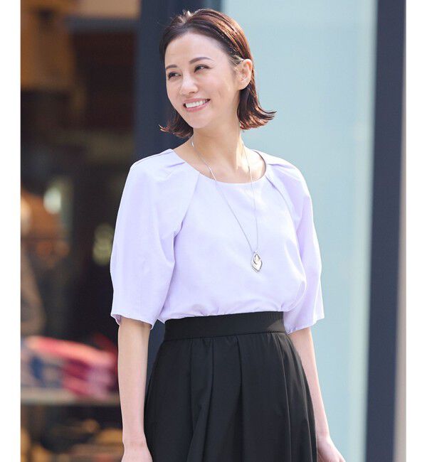 【ジユウク/自由区】 【XSサイズ〜/洗える】ツイストプレインジャージー袖タック カットソー