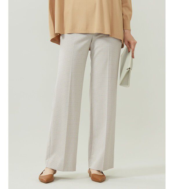 【ジユウク/自由区】 【洗える】TRギャバチェック柄ストレート パンツ