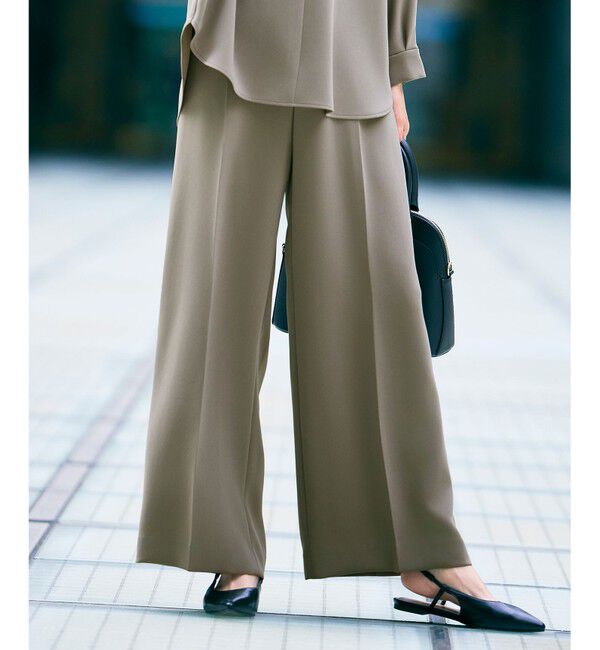 【ジユウク/自由区】 【洗える】トリアセダブルクロスワイドストレート パンツ